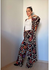 Resim Ali Butik Siyah Etnik Desenli Kimono Pantolon Takım Siyah 
