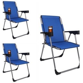 Resim Alin Metal Kamp 3''lü 140 Kg Taşima Kapasiteli Lüks Bardaklıklı Kamp & Piknik Sandalyesi Rft-03 Mavi 