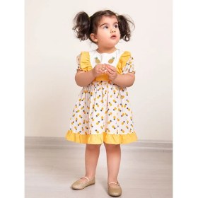 Resim Mika Bebek Ananas Nakışlı Sarı Beyaz Kız Çocuk Yarım Kol Yazlık Elbise 