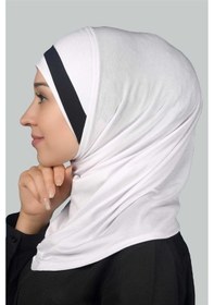 Resim Altobeh Pratik Eşarp Hazır Türban Özel Hilal Detaylı Hijab Beyaz - Siyah 