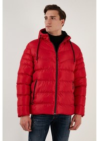 Resim Buratti Peluş Astarlı Kapüşonlu Fermuarlı Slim Fit Şişme Erkek Mont 5762010 Kırmızı 
