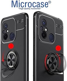 Resim Microcase Xiaomi Redmi 12C / Redmi 11A Focus Serisi Yüzük Standlı Silikon Kılıf - Siyah AL3363 