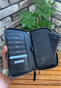 Resim Guard Çift Fermuarlı Siyah Hakiki Deri El Çantası Erkek / Kadın P3031 Siyah 