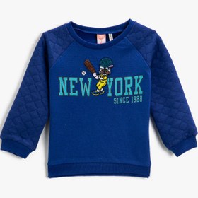 Resim Erkek Bebek New York Baskılı Sweatshirt Bisiklet Yaka Pamuklu 