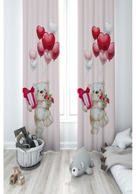 Resim Mekta Home Bebek Ve Çocuk Odası Sevimli Kalp Desenli 2 Kanat Fon Perde 