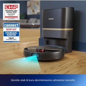 Resim Philips ISLAK+KURU XU7100/01 HomeRun 7000 Serisi Aqua Çöp İstasyonlu Akıllı Robot Süpürge Siyah Gold ,5000PA 