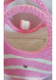 Resim Durush Collection El İşçiliği Tek Üretim Plaj Çantası Pembe-beyaz 