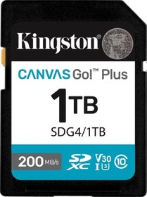 Resim Kingston Sdg4-1tb 1tb Sdxc Canvas Go Plus Gen4 200mb-s C10 Uhs-ı U3 V30 Hafıza Kartı 