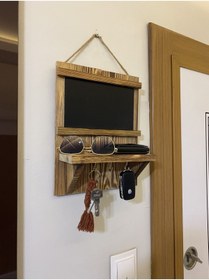 Resim ViraHome Doğal Ahşap Yazı Tahtalı Anahtarlık Anahtar Askısı Not Panosu 
