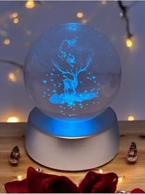 Resim Lapidaria Ren Geyiği Yılbaşı Temalı Renk Değiştiren Led Işıklı Cam Küre Lamba Özel Notlu 