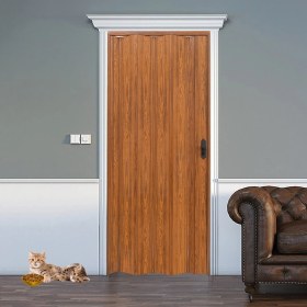 Resim Faran Dekorasyon 87 x 230 Ceviz Renk Camsız Pvc Akordiyon Katlanır Kapı - Frnakmodel-115 