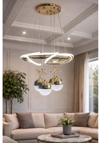 Resim Modern Lüks Salon Model Ledlı 3 Renk Krom Sarkıt Avıze Altın - Gold 