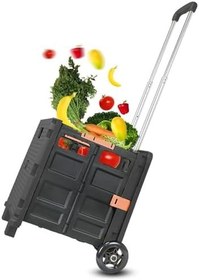 Resim Katlanabilir Portatif Pazar ve Market Alışveriş Arabası (Siyah) 