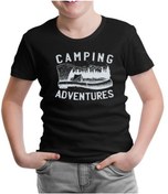 Resim Camping Adventure Axe And Tent Siyah Çocuk Tshirt 001 