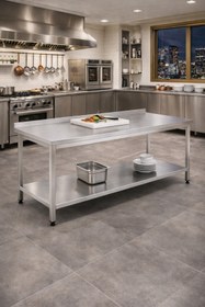 Resim sc sonsesconcept Çalışma Tezgahı Alt Tablalı , Paslanmaz , Çelik , Krom, 290x60x85 