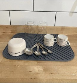 Resim Silikon Bulaşık Kurutma Matı - Kaydırmaz Gri Bulaşıklık 