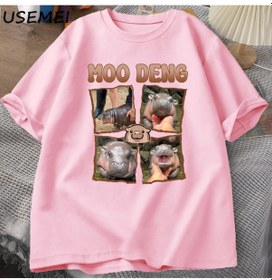 Resim Flood Of Style Moo Deng Rap T Shirt Seviyorum Moo Deng Komik Bebek Hippo Sevgilisi T-shirt Rahat Pamuk Erkek Pembe 