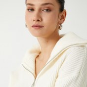 Resim Yarım Fermuarlı Triko Kazak Dik Yaka Fitilli Yumuşak Dokulu Uzun Kollu 