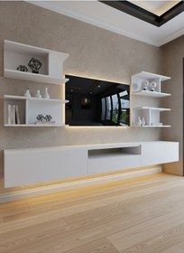 Resim Resital Ledli Duvara Monte Tv Sehpası - Beyaz - W6013-1 Beyaz 