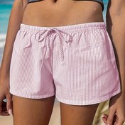 Resim Kadınların Y2K ilhamlı pembe çizgili düşük bel bağcıklı şortları - Yaz plaj tatilleri için ideal hafif polyester, rahat giyim şortları|Trendy Kadın Şortları|Esnek Olmayan Kumaş 