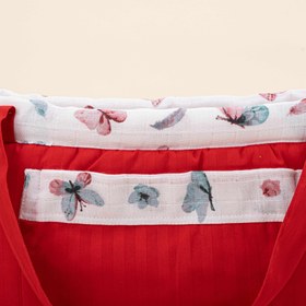 Resim Bebek Bakım Çantası - Kırmızı Saten - Kelebek 