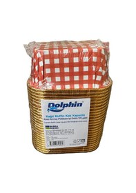 Resim Dolphin Muffin Kare Kağıt Kırmızı Puantiyeli Altın Kek Kalıbı Kapsülü Kabı - 25 Adetlik 5 Paket Renkli 