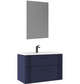 Resim Orka Bari 85 Cm Mat Lacivert Led'li Aynalı Banyo Dolabı Takımı Mat Lacivert 