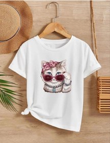 Resim Kız Çocuk Bisiklet Yaka Baskılı T-shirt - Beyaz - Çok Renkli 