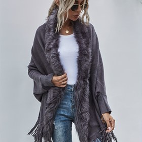 Resim Şık Peluş Suni Kürk Astarlı Hırka Detaylı - Uzun Kollu, Açık Ön, Tekne Yaka, Kadınlar İçin Tüm Mevsim Şal, Çok Yönlü Katlama Parçası|Tekne Yaka Tasarımı|Yumuşak Dokulu 