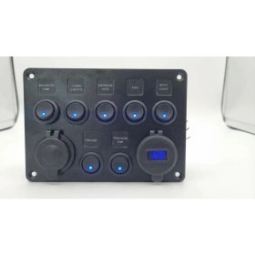 Resim Revex Sigortalı Karavan Tekne Kontrol Paneli 7 Adet On-Off Tuş 2x PD+QC 3,0 Hızlı Şarj+USB Soket +12/24v Voltaj Göstergesi 1 Adet Çakmaklık 12V 