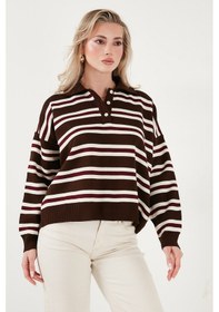 Resim Lela Bayan Polo Yaka Kazak 4615259 Kahve Kahve 