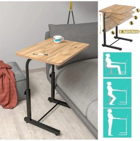 Resim Depolife Notebook Laptop Bilgisayar Çalışma Masası Eğim Yükseklik Ayarlı Tekerlekli Servis Sehpası Ceviz 