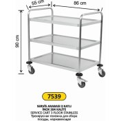 Resim Arı Metal Servis Arabası 3 Katlı Paslanmaz 