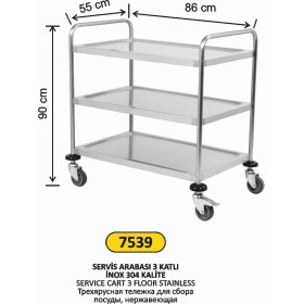 Resim Arı Metal Servis Arabası 3 Katlı Paslanmaz 