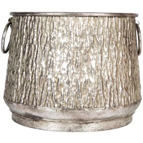 Resim Euroflora HDYEN03849 Kabartma Desenli Metal Kazan Saksı Gümüş Eskitme 32x24,5cm 