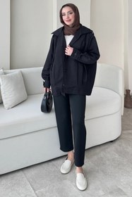 Resim Tesettür Diyarı Kadın Şerit Detaylı Astarsız Carla Trençkot- Standart Beden (36-42 Uyumludur) 