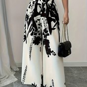 Resim Kadınların şık çiçek desenli geniş paça şortları - Hafif polyester, beyaz çiçek desenli kırmızı, bahar/yaz/sonbahar için mükemmel, şık günlük kıyafet 
