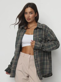 Resim İlookhome Büyük Beden Okul İçin Kalın Oversize Kareli Gömlek 462871999 Koyu Yeşil 