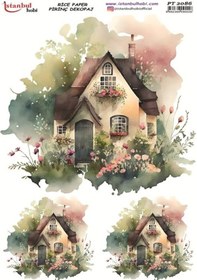 Resim Pirinç Dekopaj Kağıdı 30x42cm Pt-2086 Sulu Boya Ev 
