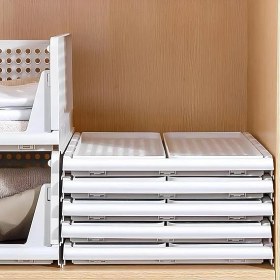 Resim 3 Adet Kayar Raf Elbise Dolap Içi Organizeri, Mutfak, Banyo, Çocuk Odası, Garaj ve Ardiye Için Üst Üste Dizilebilir Ünite, Kayar Raf Dolap Içi Kıyafet, Ev Aksesuarı Düzenleyici (Beyaz) 