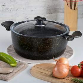 Resim Evren 28 cm Gold Stone Ezme Seri Derin Tencere 5,9 Lt (Bakalit Kulplu) 