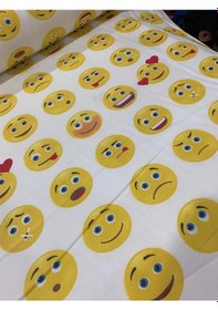 Resim Duck Keten Kumaşı Emoji Desen Leke Tutmaz Ev Tekstili Döşemelik 