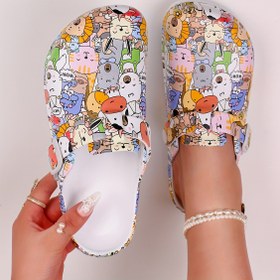 Resim Kadınlar İçin Hafif EVA Bağcıklı Tie-Dye Desenli Karikatür Hayvan Baskılı - Günlük Rahatlık, Bahçe ve Dış Mekan Ayakkabısı, Yazlık Slip-On Platform Terlikler, Şirin Tasarım 