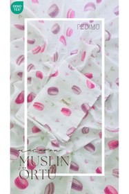 Resim Pedimu Macaron Desenli Müslin Örtü Organic Pembe Müslin Bebek Battaniyesi 