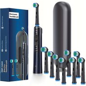 Resim 8 Diş Fırçası Başlığı ile Yeni Model, Ultrasonik Elektrikli Diş Fırçası, Yuvarlak Başlık ve 8000 RPM Manyetik Levitasyon Motoru Özellikli, Seyahat Çantası, Uzun Batarya Ömrü, Dönen Fırça Başlığı Her Dişi Temizler, İdeal Bir Hediye. 