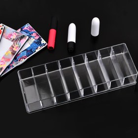 Resim 2 adet Şeffaf Akrilik Kozmetik Düzenleyici Kutular, Güvenli Kapaklı 8 Bölmeli Makyaj Saklama Kabı, Rujlar, Fırçalar, Makyaj Araçları için Taşınabilir Tezgah Üstü & Vanity Organizatörü, Şık Tasarım, Bölümlere Ayırılmış Tasarım 
