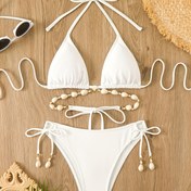 Resim Yeni Avrupa ve Amerikan Bikini Tatil Kabuklu Yarık Plaj Bikini 