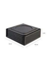 Resim Bardak Altlığı,6 Lı Set,masaüstü Yuvarlak Cup Coaster,vegan Suni Deri,11x11 Cm.,siyah 