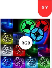 Resim 5v Volt Rgb 5050 Smd İç Mekan 60 Led 5 Metre Şerit Led 