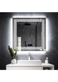 Resim Dorein Beyaz Led'li Lazer Kumlamalı Lavabo & Banyo Aynası Dokunmatik Sensörlü 100 X 100 Cm 